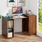 Costway Extendable Computer Desk Reversible Study Writing Desk w/ Mobile Shelves Natural/Brown